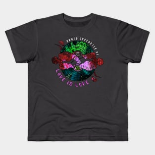 Proud Supporter of Love is Love Rainbows - Space Green & Red Kids T-Shirt